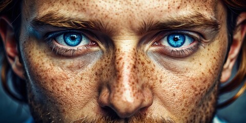 Close-up Portrait: Freckled Face with Blue Eyes, High Depth of Field