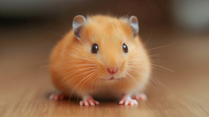 Fototapeta premium Cute golden hamster exploring its surroundings in a cozy indoor environment at home