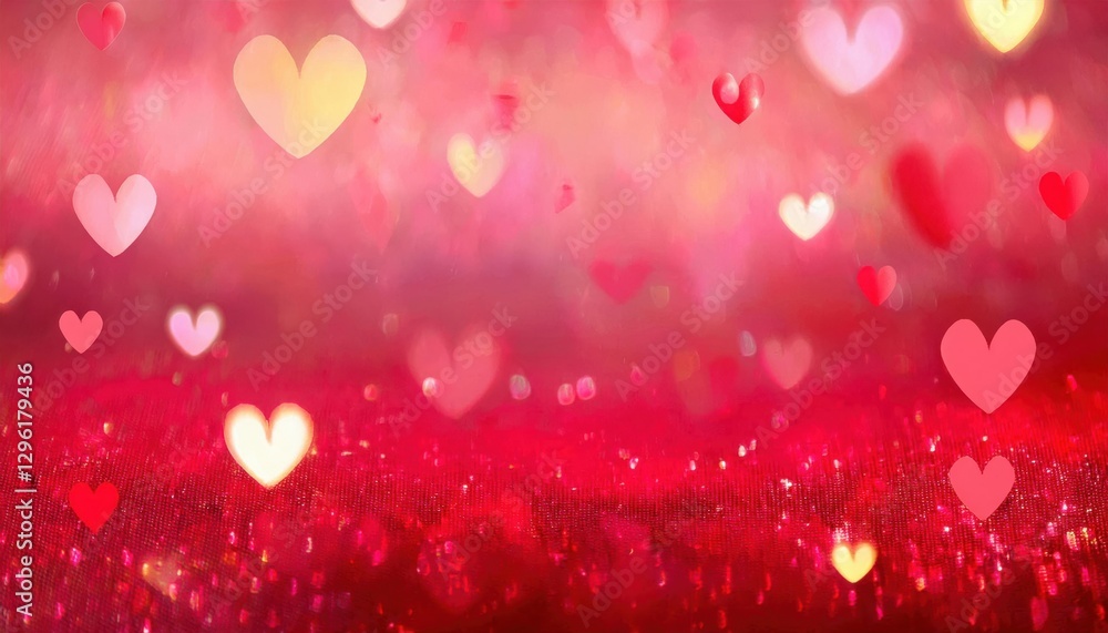 Aufkleber romantic red heart with sparkling glitter background, soft pink bokeh lights and floating glowing he