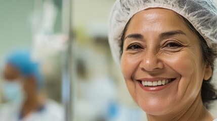 A warm smile graces the lips of a doctor as they intently focus on their work, their dedication evident in the gentle tilt of their head and the thoughtful expression on their face, a beacon of hope