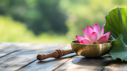 Serene summer meditation with a singing bowl and lotus