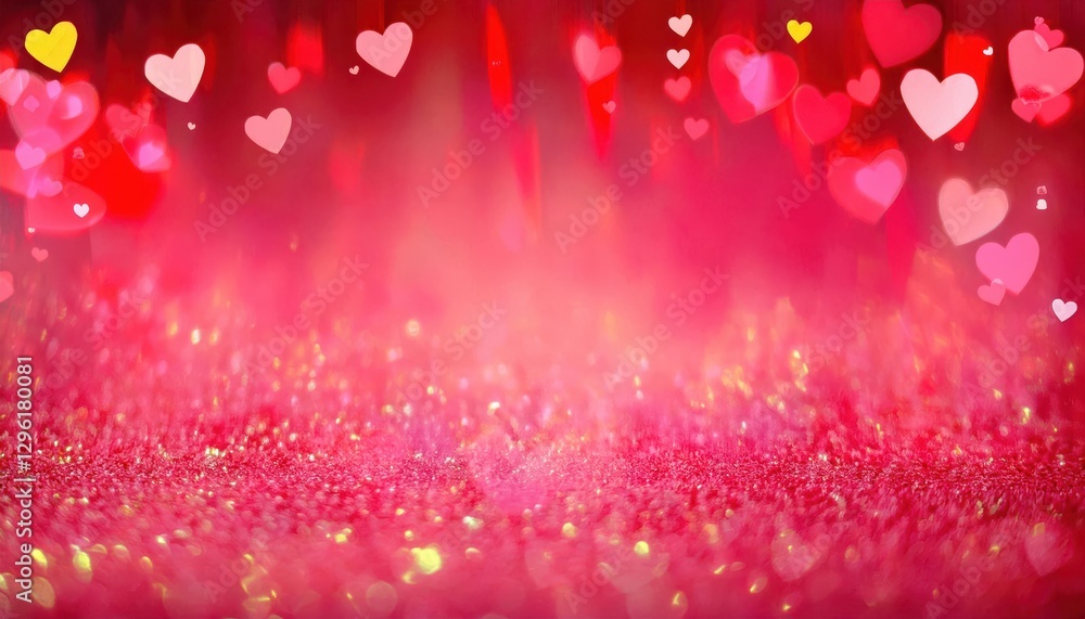 Aufkleber romantic red heart with sparkling glitter background, soft pink bokeh lights and floating glowing he