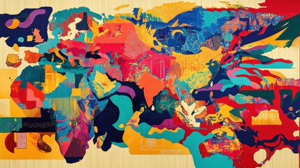 Obraz premium Abstract World Map Art Vibrant Colors Global Design