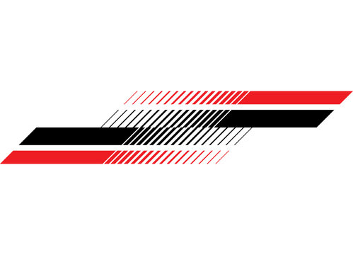 Red and black striped stripe for vehicle body, with black and red lines, speed and movement.  for sports, racing or modern car design, sportswear, toys.  Vector background. Decorative strip.