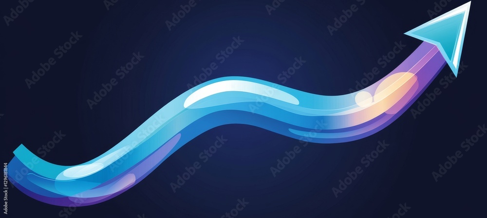 Poster turquoise upward curve graph with arrow on a deep navy backdrop, minimalist and contemporary design