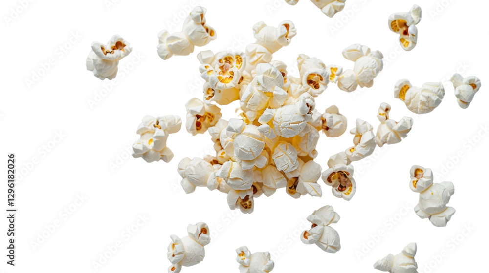 Poster popcorn exploding on transparent background for compositing and mockups