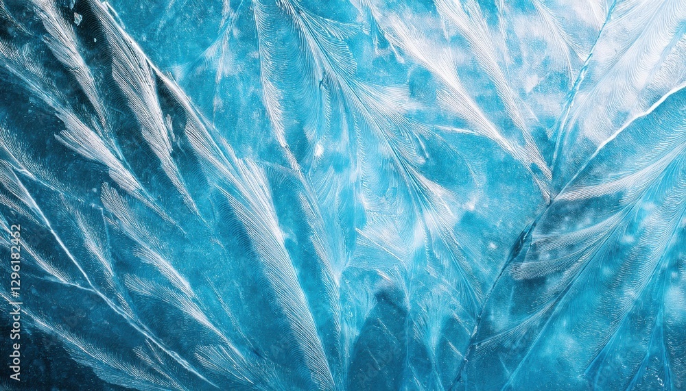 Poster cracked blue ice texture with sharp fractures and frosty patterns, natural abstract background for w