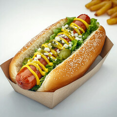 Classic Chicago Hot Dog Loaded with Mustard, Relish, Tomatoes & Onion – A Windy City Favorite!