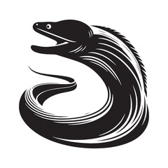 Naklejka premium Stealthy Moray Eel silhouette, hiding in the ocean’s shadows - Moray Eel illustration - Minimalist Moray Eel vector - Fish silhouette 