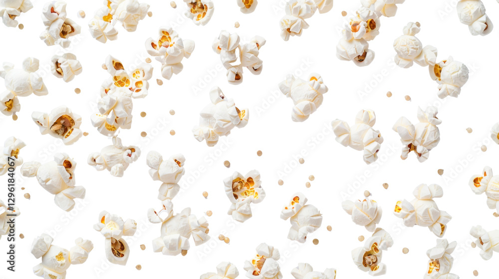 Poster popcorn kernels falling on transparent background for seamless pattern