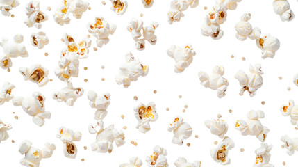 Popcorn kernels falling on transparent background for seamless pattern