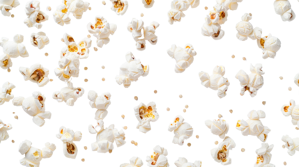 Popcorn kernels falling on transparent background for seamless pattern