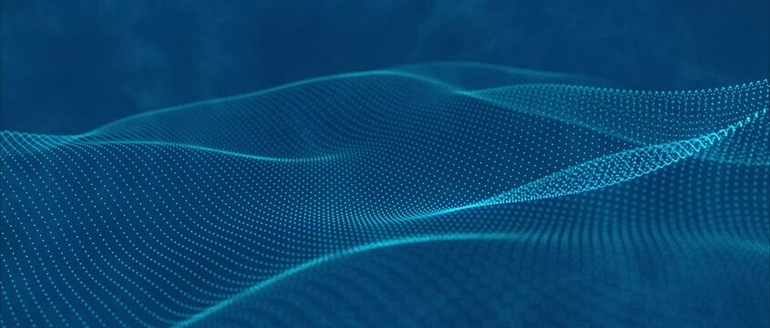 Abstract motion background shining blue particles. Digital connection network data, futuristic background. Seamless 4K loop video animation
