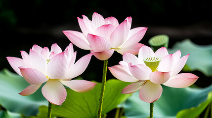 Fototapeta premium Pink lotus flowers blooming gracefully in a peaceful nature setting