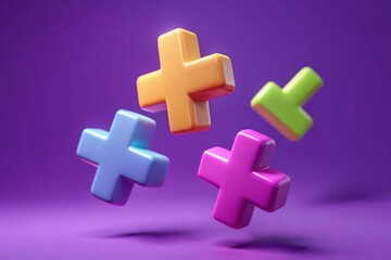 Obraz premium Colorful Math Symbols Floating on Purple: Basic Arithmetic Learning Concept