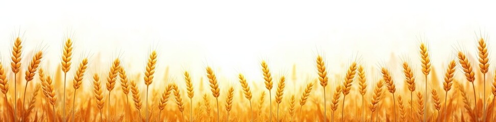 Seamless design of golden wheat ears on a white background, bread, crop, natural