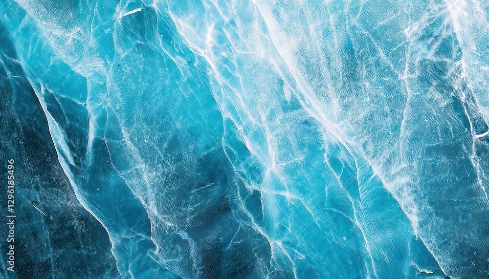 Aufkleber cracked blue ice texture with sharp fractures and frosty patterns, natural abstract background for winter design and graphics

