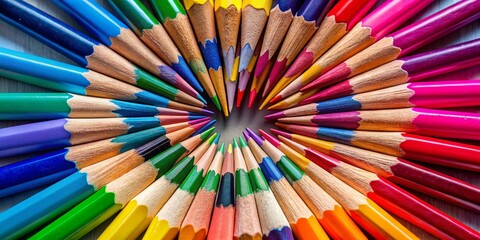 Fototapeta premium Colorful Pencils Arranged in a Circle, Ready for Art - Creative Drawing Supplies Stock Photo