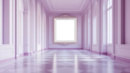 Lavender Palace Hallway with Ornate Frame Mockup