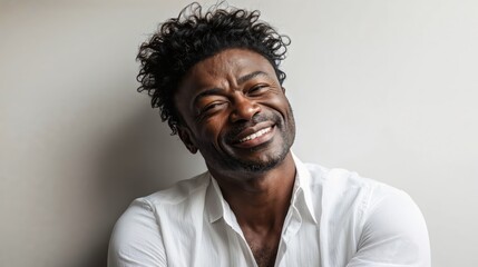 Obraz premium Generative AI, Confident and Joyful Men Laughing in White Shirts