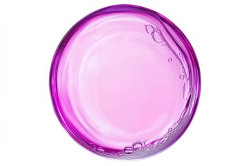 Close-up of a translucent purple liquid sphere with air bubbles, isolated on white background.