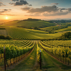 Fototapeta premium Vineyard at sunset