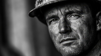 A man, his face framed by the brim of his hard hat, exuded an aura of determination and resilience, his gaze fixed intently on the task at hand.