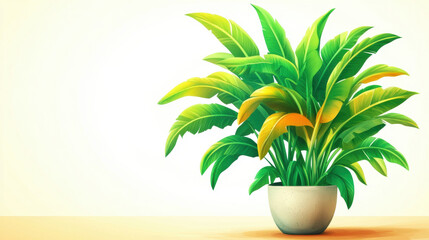 Obraz premium illustration of a farm : Decorative banana plant in concrete vase isolated on white background.