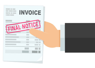 A hand holds an unpaid bill with a red 