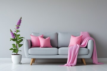 purple sofa with a flower