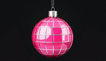 Pink Glass Christmas Ornament With Silver Grid Design