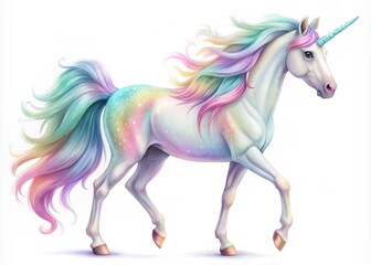 Magical Unicorn with Pastel Colors on a White Background