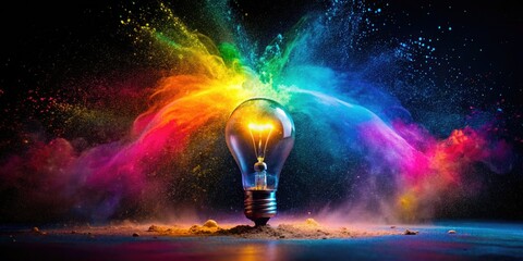 Shattered brilliance: vibrant powder bursts, igniting creative sparks, abstract art explodes.
