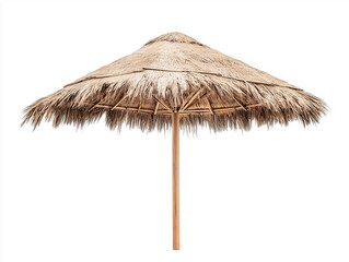 straw beach umbrella isolated on white background
