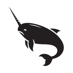 Obraz premium Diving Narwhal silhouette, disappearing into the abyss - Narwhal illustration - Minimalist Narwhal vector - Fish silhouette 