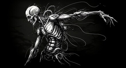 Surreal Man Entangled: A Monochrome Masterpiece
