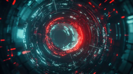Futuristic Technology Tunnel  Red and Teal Digital Abstract
