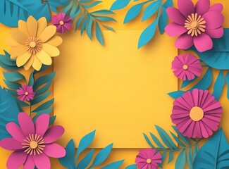 Fototapeta premium 3D summer sale ans spring sale banner template with paper-cut colorful flowers, leaves, and hanging ribbons. Summer special offer poster design for sales promotion in a shop or online store, web site 
