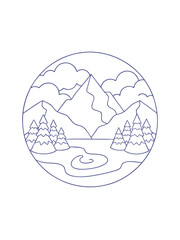 Serene Mountain Landscape Reflected in a Lake – Adult Coloring Page on White Background