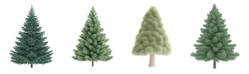 Fototapeta premium A Collection of Four Distinctive Trees Isolated on a White Background