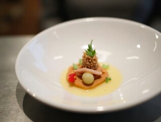 Exquisite Bite-Sized Masterpiece of Molecular Gastronomy on a Tasting Menu