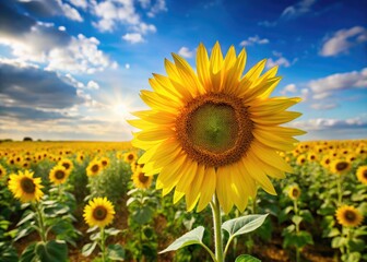 Stunning summer blooms: a breathtaking field of majestic sunflowers, nature's golden glory.