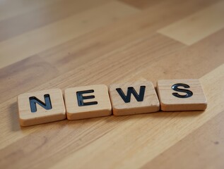 News written with wooden cubes on a wooden table