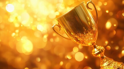 A golden trophy cup, a symbol of academic excellence and hard-won achievement, rests proudly on a bokeh background, bathed in warm, congratulatory light, signifying a celebration of success in the