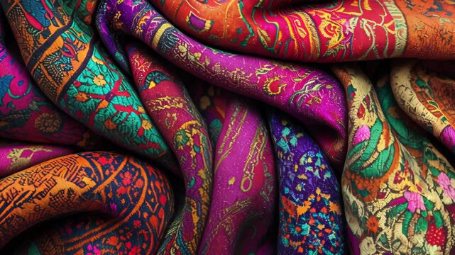 Vibrant, Intricate Fabric with Rich, Patterned Texture