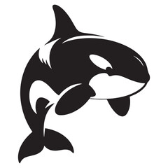 Fierce Orca silhouette, showcasing the ocean’s top hunter - Orca illustration - Minimalist Orca vector - Fish silhouette

