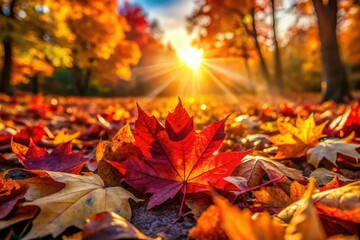 Vibrant autumn leaves ablaze, showcasing stunning fall foliage in crisp, high-depth-of-field photography.