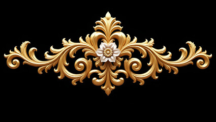 Luxury Gold Ornamental Design &ndash; Elegant Baroque Floral Decoration on Black