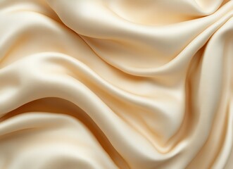 Obraz premium Smooth and Elegant Cream Satin Fabric Draped Gracefully, Highlighting Soft Texture and Subtle Luster for Fashion and Interior Design Projects