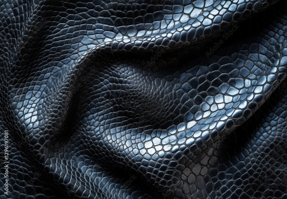 Poster smooth and glossy black snake skin texture with intricate patterns and natural shimmering highlights